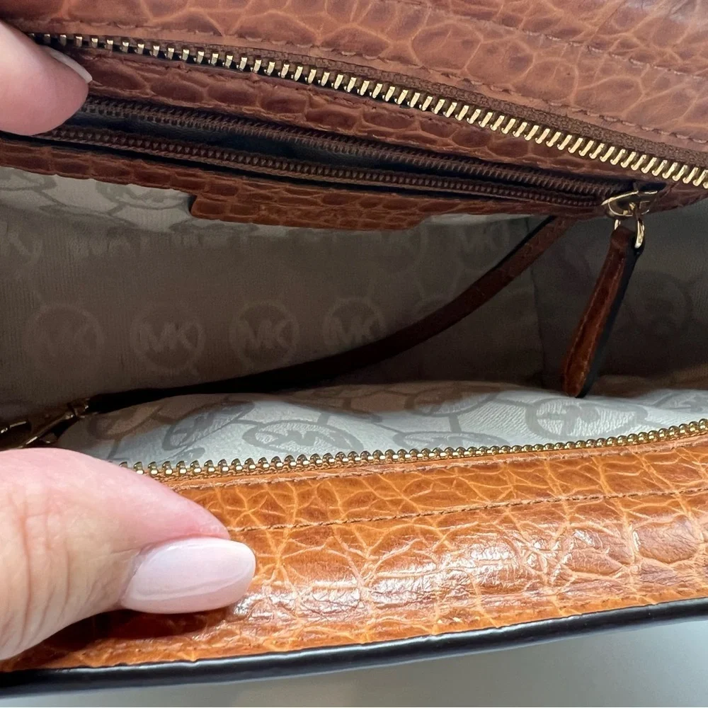 Michael Kors Zebra Print Crossbody in Brown and Cream 9” x 7”